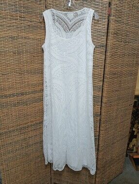 One World Live and Let Live White Maxi Dress Sz Medium Boho Lined Sheer Pattern